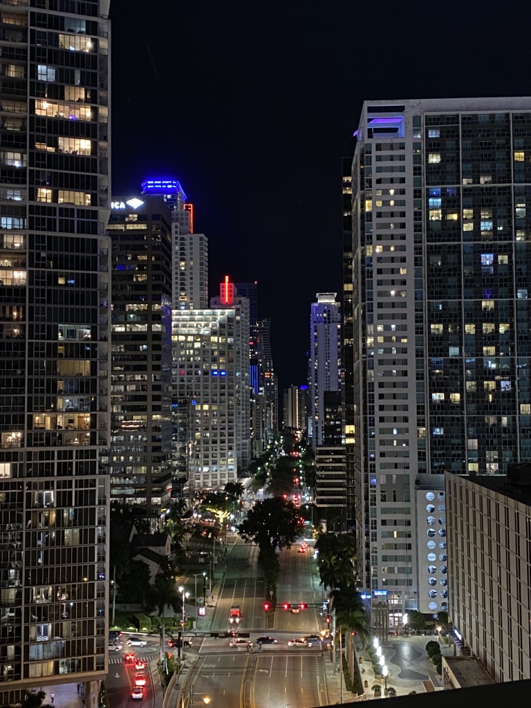 Brickell Avenue in Miami, with night lights